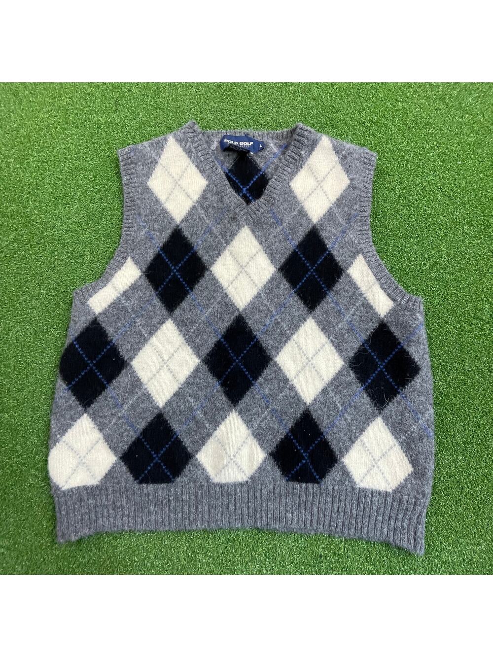 Polo Golf by Ralph Lauren Mens Gray Argyle Wool Sweater Vest L